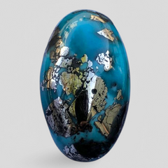 حجر فيروزي طبيعي عيار 28 قيراطًا مع البيريت، أبعاد الحجر 25×14 مم