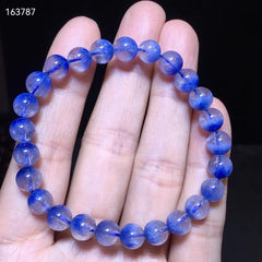 Natural Blue Rutilated Dumortierite Quartz Gemstone Bracelet, Size 7.3mm