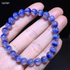 Natural Blue Rutilated Dumortierite Quartz Gemstone Bracelet, Size 7.3mm