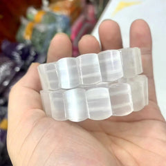 سوار من حجر الكالسيت/السيلينيت الأبيض والأحجار الكريمة، إسورة للنساء للرجال،