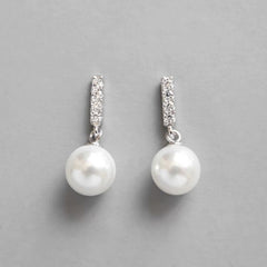 Elegant Round Shell Pearl CZ Earrings - Palladium-Plated Silver Pearl Earrings for women - Perfect Pearl Earrings with Gift Wrapping Included