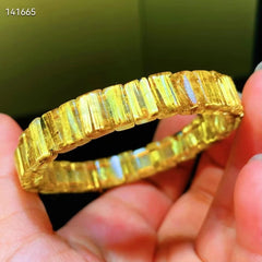 حقيقية الذهب الطبيعي Rutilated الكوارتز زهرة الأحجار الكريمة سوار الإسورة 8.5x6mm