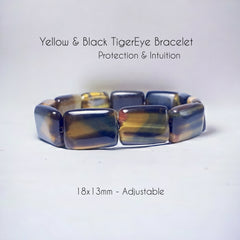 18x13mm Premium Natural Black Yellow Tiger Eye Strech Bracelet