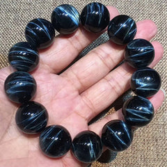 Natural Blue Tiger's Eye aka Hawk's Eye Gemstone Bracelet, Size 8-18mm