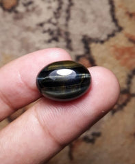 كابوشون عين الصقر 14.6 قيراط، عين الصقر، عين النمر الأزرق، الأسبستوس الأزرق - 13x18 ملم