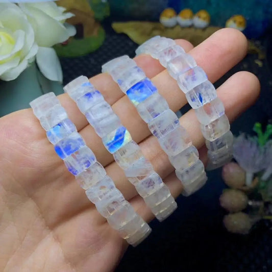 Natural Blue Light Moonstone Gemstone Bracelet, Bangle Jewelry, Diameter 7.5 Inches