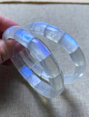 سوار من حجر القمر والأحجار الكريمة باللون الأزرق الطبيعي، مجوهرات الإسورة، حجم الخرزة 14x9 ملم