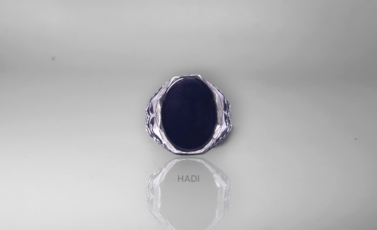 Men Signet Rings - Engraved Sterling Silver Ring in Black Onyx - 14k White-Gold Plated