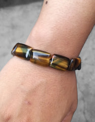 18x13mm Premium Natural Black Yellow Tiger Eye Strech Bracelet