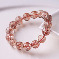 Natural Red Rutilated Quartz Gemstone Bracelet, Size 7-15mm