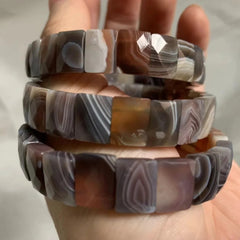سوار من الأحجار الكريمة من عقيق بوتسوانا الطبيعي/الجزع العقيقي، سوار للرجال والنساء