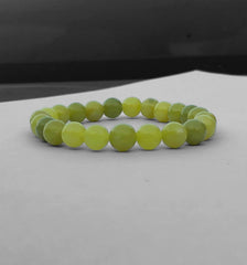 8mm Serpentine Gemtone Streach Bracelet in Rare Apple Green Color aka Zehrmora