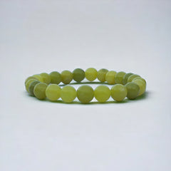 8mm Serpentine Gemtone Streach Bracelet in Rare Apple Green Color aka Zehrmora