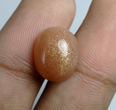 كابوشون من حجر الشمس الطبيعي 9.6 قيراط - هيليوليت - الفلسبار المغامر - حجر بخت شهر أغسطس - 15x12x7 ملم