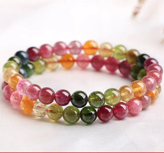 Natural Colorful AAA Tourmaline Gemstone Bracelet, Sizes 6-7.5mm