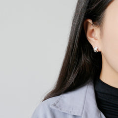 Geometry Hollow Circle Round Natural Pearl Stud Earrings - Palladium-Plated Silver Pearl Earrings for women - Perfect Pearl Earrings with Gift Wrapping Included