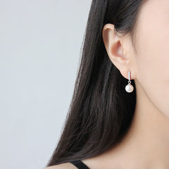 Elegant Round Shell Pearl CZ Earrings - Palladium-Plated Silver Pearl Earrings for women - Perfect Pearl Earrings with Gift Wrapping Included