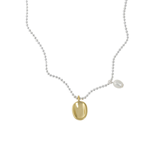 Simple Oval Natural Pearl Irregular Flat Bead Necklace - Gold-Plated Silver Pearl Necklace for women - Perfect Pearl Necklace with Gift Wrapping Included