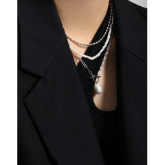 Office Irregular Natural Pearl Hollow Chain Necklace - Palladium-Plated Silver Pearl Necklace - Perfect Pearl Necklace with Gift Wrapping Included