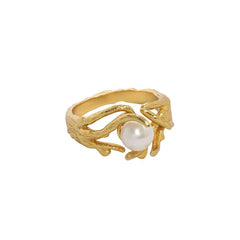 خاتم أنيق من اللؤلؤ الطبيعي غير منتظم قابل للتعديل - خواتم لؤلؤ فضية مطلية بالذهب للنساء - خواتم لؤلؤ مثالية مع تغليف الهدايا