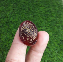 29ct Carnelian Carving - Engraved Aqeeq - Ya Kareem Aehal Bait Arabic Verses on Aqeeq - 27x20mm
