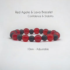 10mm Red Agate and Lava Beads Stretch Bracelet