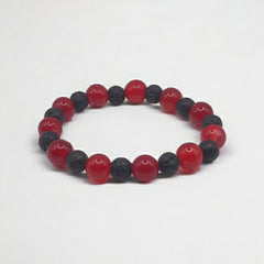 10mm Red Agate and Lava Beads Stretch Bracelet