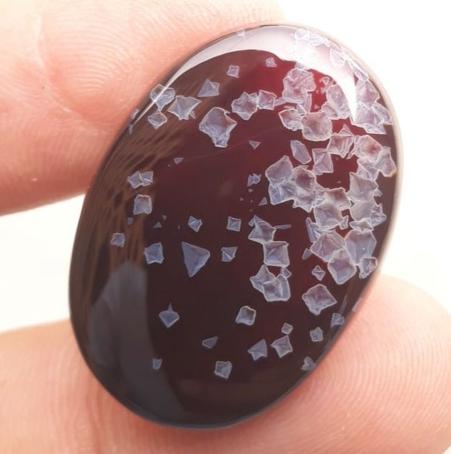 36.4ct Black Color with White Cubes in Agate - Collector Gemstone - 31x22mm
