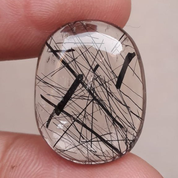 19.4ct Black Tourmalated Quartz Cabochon - Rutilated Quartz -23x18x6mm
