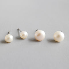 Simple Round Natural Pearls Stud Earrings - Palladium-Plated Silver Pearl Earrings for women - Perfect Pearl Earrings with Gift Wrapping Included