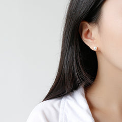 Simple Round Natural Pearls Stud Earrings - Palladium-Plated Silver Pearl Earrings for women - Perfect Pearl Earrings with Gift Wrapping Included