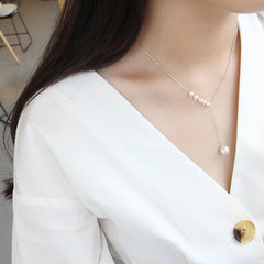 Women Round Shell Pearls Y Shape Necklace - Rose Gold-Plated Silver Pearl Necklace for women - Perfect Pearl Necklace with Gift Wrapping Included