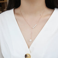 Women Round Shell Pearls Y Shape Necklace - Rose Gold-Plated Silver Pearl Necklace for women - Perfect Pearl Necklace with Gift Wrapping Included