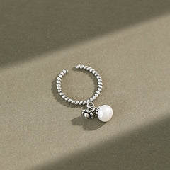 Natural Pearl Flower Twisted Adjustable Ring - Silver Pearl Rings for women - Perfect Pearl Rings with Gift Wrapping Included