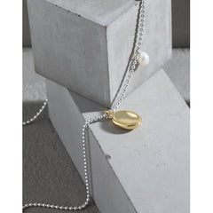Simple Oval Natural Pearl Irregular Flat Bead Necklace - Gold-Plated Silver Pearl Necklace for women - Perfect Pearl Necklace with Gift Wrapping Included