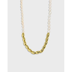 Asymmetry Oval Natural Pearl Waterdrop Necklace - Gold-Plated Silver Pearl Necklace - Perfect Pearl Necklace with Gift Wrapping Included