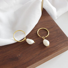 Simple Natural Pearl Dangling Earrings - Gold-Plated Silver Pearl Earrings for women - Perfect Pearl Earrings with Gift Wrapping Included