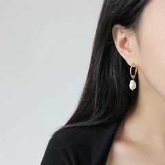 Simple Natural Pearl Dangling Earrings - Gold-Plated Silver Pearl Earrings for women - Perfect Pearl Earrings with Gift Wrapping Included