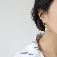 Office Unique Natural Pearl Dangling Earrings - Gold-Plated Silver Pearl Earrings for women - Perfect Pearl Earrings with Gift Wrapping Included