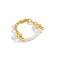 Fashion Natural Pearls Chain Ring - Gold-Plated Silver Pearl Rings for women - Perfect Pearl Rings with Gift Wrapping Included