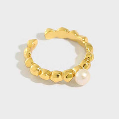 Natural Pearl Beads Adjustable Ring - Gold-Plated Silver Pearl Rings for women - Perfect Pearl Rings with Gift Wrapping Included