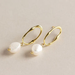 Office Irregular Baroque Natural Pearl Dangling Earrings - Gold-Plated Silver Pearl Earrings for women - Perfect Pearl Earrings with Gift Wrapping Included
